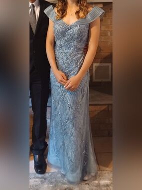 Elegant Silver Blue Beaded Prom Dress/Mother of the Bride Dress